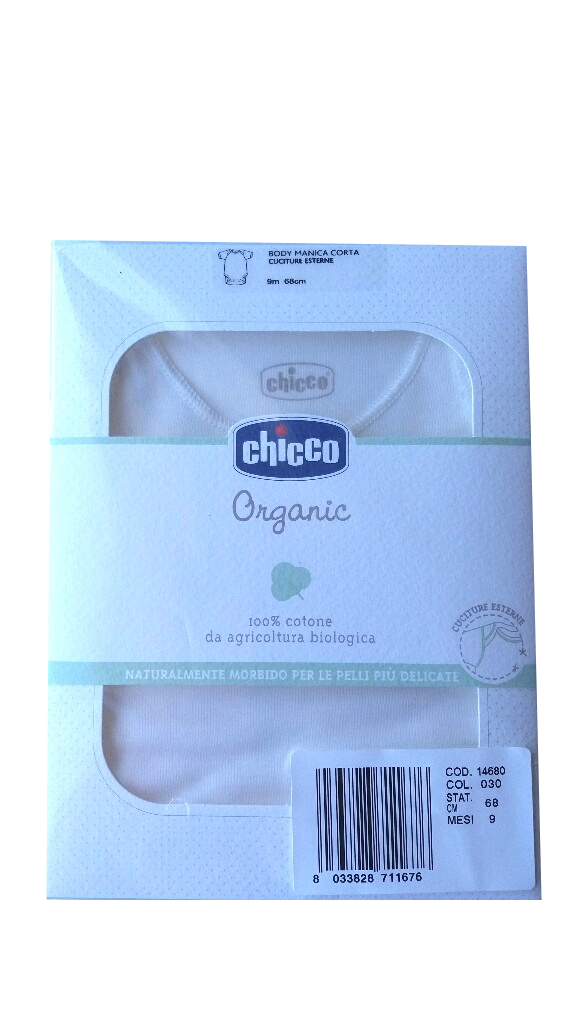 Chicco Organic Body Neonati 100 Cotone Mesi 9 Colore Bianco Manica Corta 1 Pz