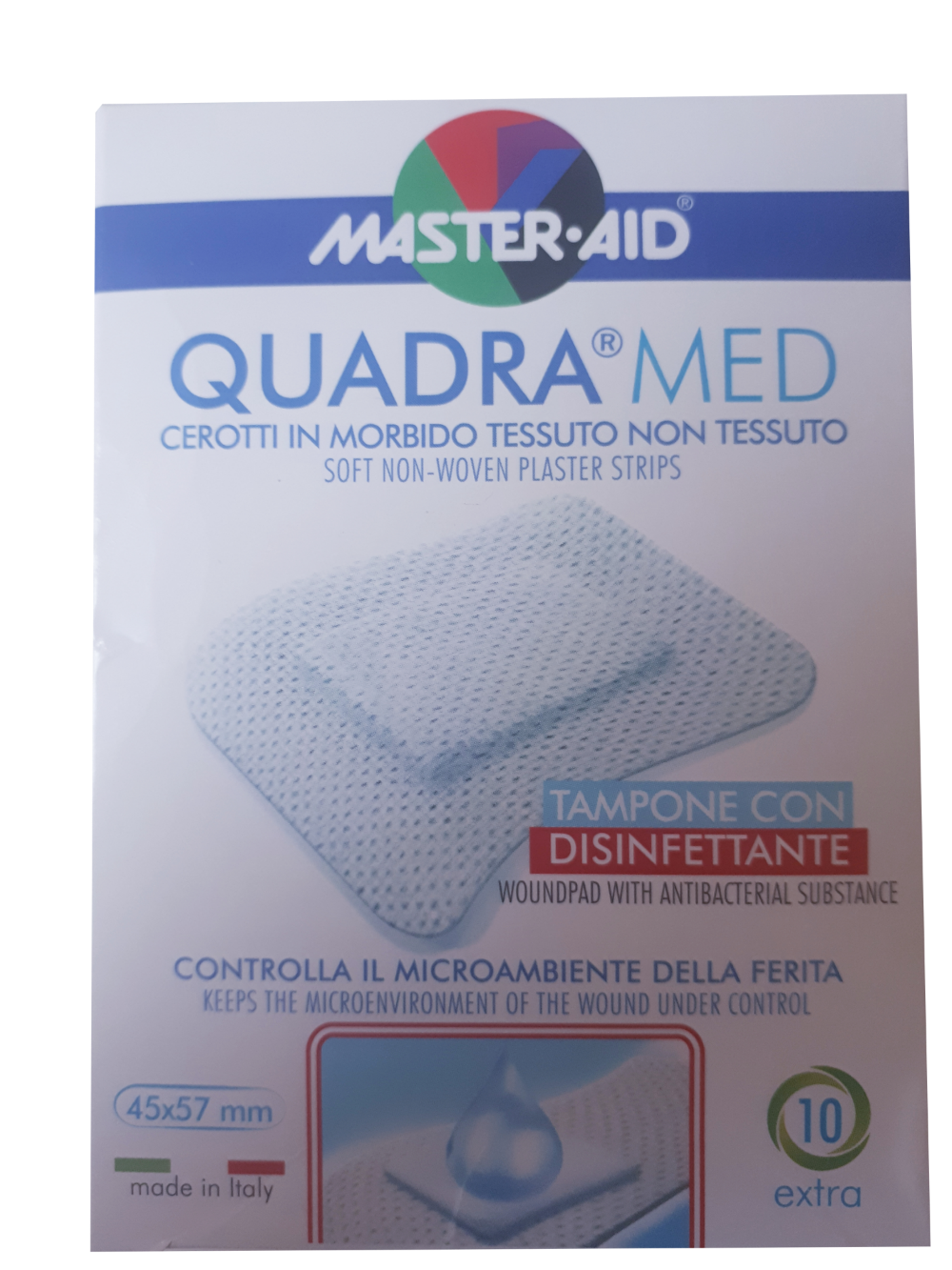 Master Aid Quadramed Cerotti In Tnt Con Tampone Disinfettante Formato Extra 10 Pz