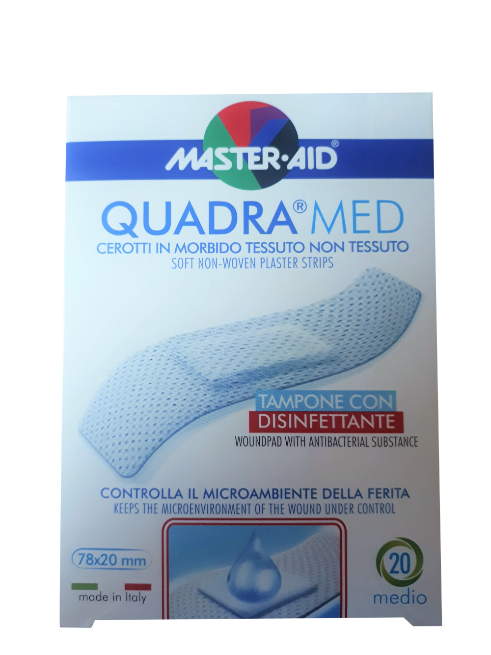 Master Aid Quadramed Cerotti In Tnt Con Tampone Disinfettante Formato Medio 20 Pz