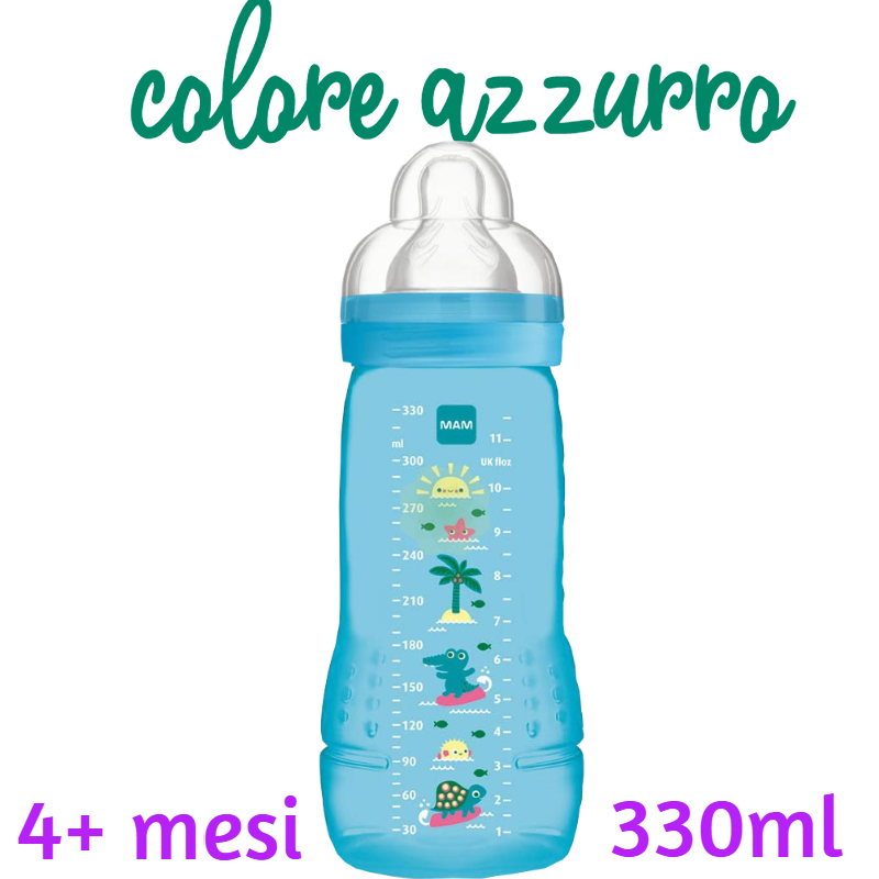 azzurro MAM Biberon Easy Active Baby bottle 330ml tettarella flusso 3 mesi 4 