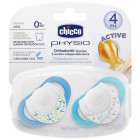 Chicco Physio Succhietti Active in caucciù 4+ mesi colori blu e azzurro (2 pz) + portasucchietto